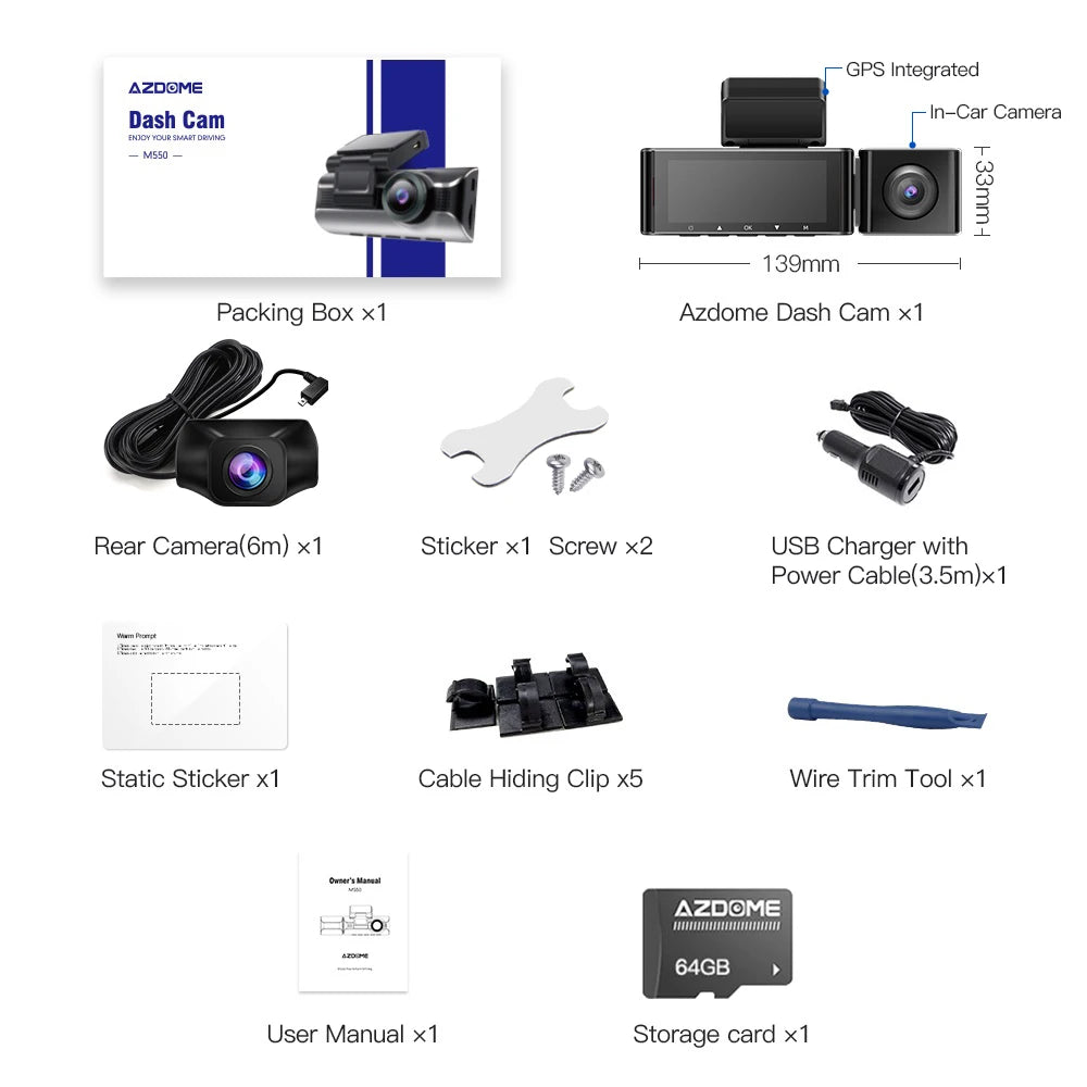 AZDOME M550 3 CH 4K+2.5K WiFi-GPS Ultra Color Dash Cam