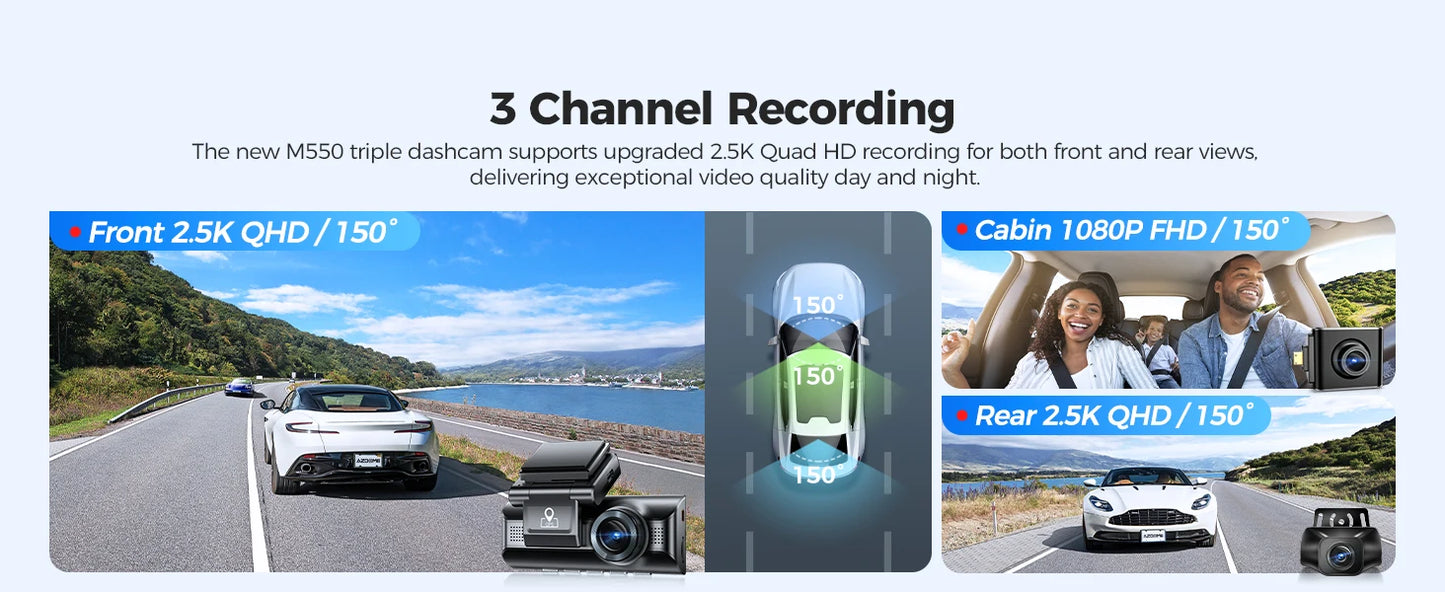 AZDOME M550 3 CH 4K+2.5K WiFi-GPS Ultra Color Dash Cam