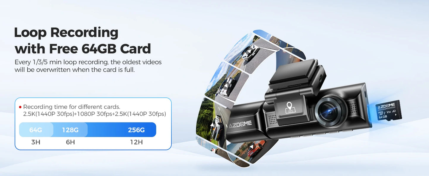 AZDOME M550 3 CH 4K+2.5K WiFi-GPS Ultra Color Dash Cam